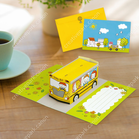 Pop-up Card (School Bus),Craft Cards,Card,Starting school,school,bus,vehicle,automobile,friend,child