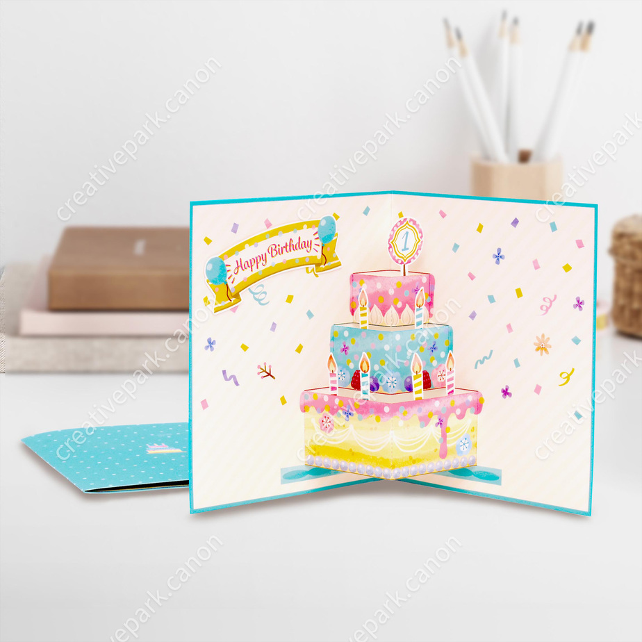 Pop-up Card (Cake 02),Pop-up Cards,Card,Birthday,Birthday,Happy Birthday,cake,Birthday Cake,sky blue,Pop-up 